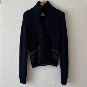 Free People Women's Navy and Black Knit Cardigan Size Medium